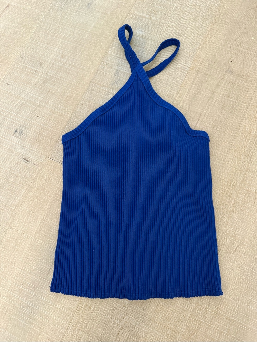 T.La Cobalt Blue Ribbed Asymmetric Halter Camisole